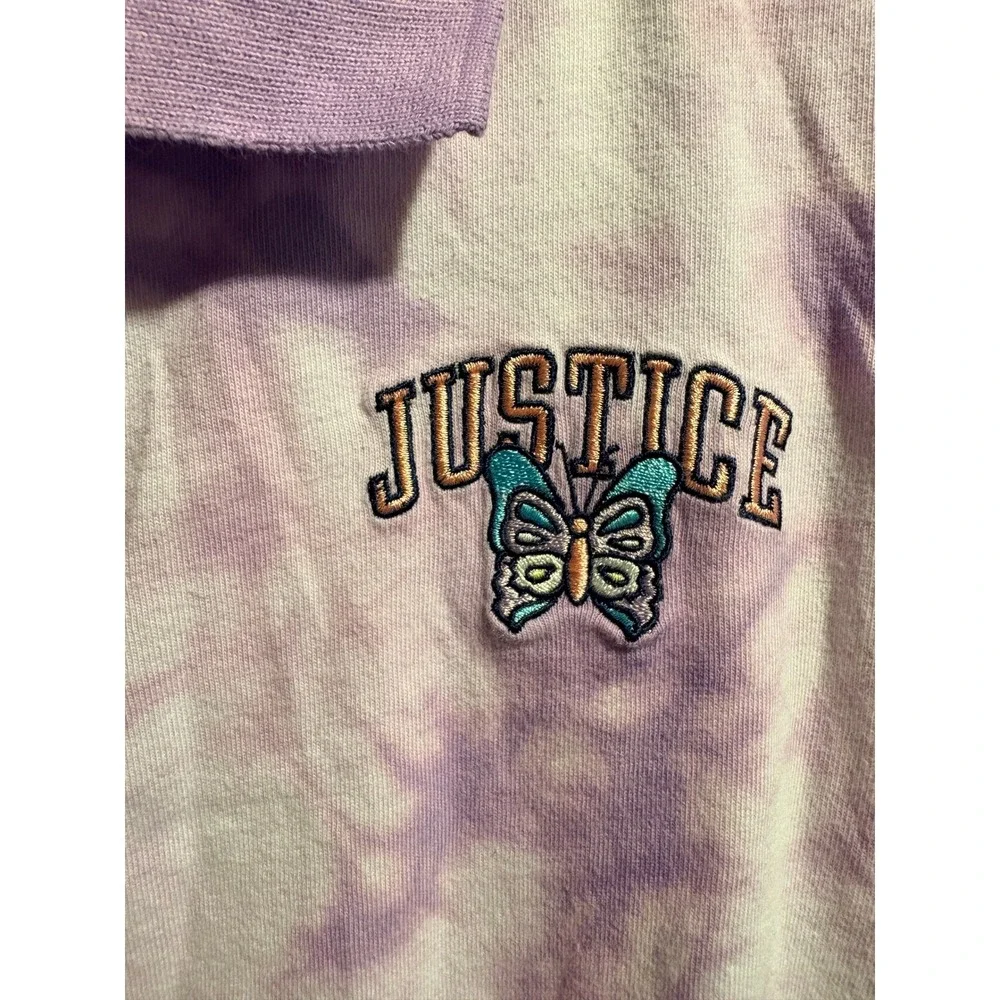 Justice Purple Tie Dye Button Up Polo Sz L YOUTH (12-14)